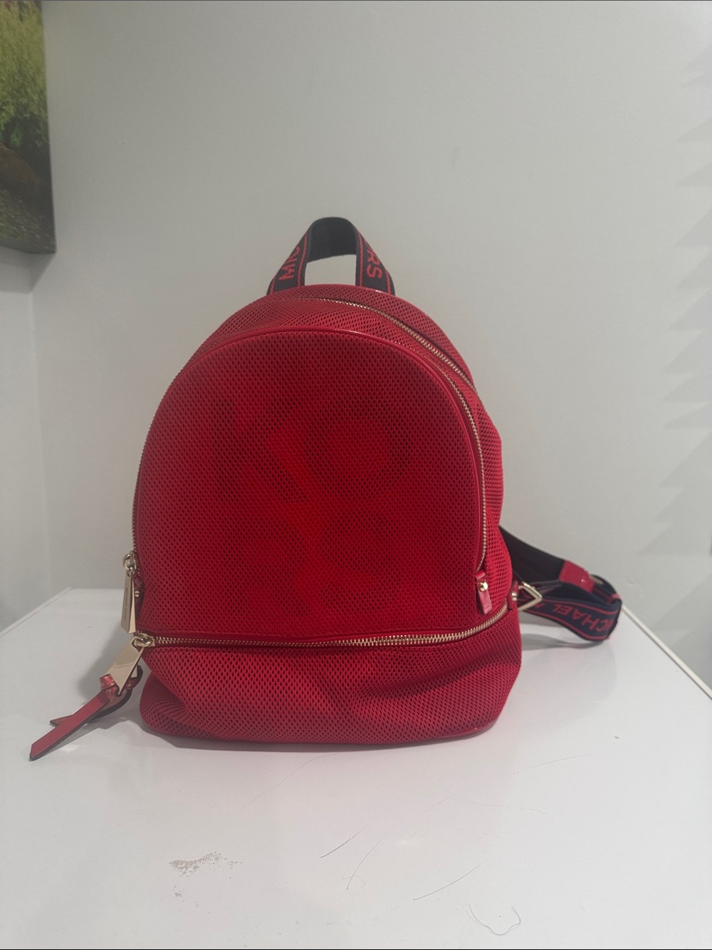 Michael Kors Red Mini Backpack with Branded Strap